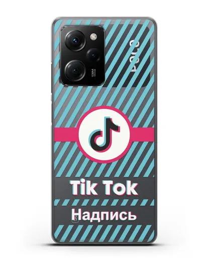 Чехол с надписью TikTok (ТикТок) - косые голубые линии силиконовый для Xiaomi Poco X5 Pro