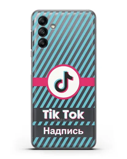 Чехол с надписью TikTok (ТикТок) - косые голубые линии силиконовый для Samsung Galaxy A04s [SM-A047]