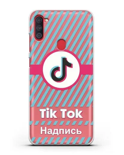 Чехол с надписью TikTok (ТикТок) - косые голубые линии силиконовый для Samsung Galaxy A11 [SM-A115F]