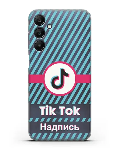 Чехол с надписью TikTok (ТикТок) - косые голубые линии силиконовый для Samsung Galaxy A15 [SM-A155]