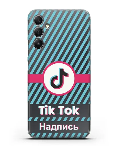 Чехол с надписью TikTok (ТикТок) - косые голубые линии силиконовый для Samsung Galaxy A34 [SM-A346]