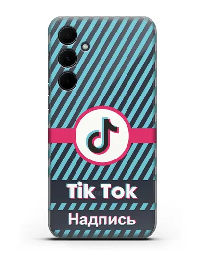 Чехол с надписью TikTok (ТикТок) - косые голубые линии силиконовый для Samsung Galaxy A35 [SM-A356]