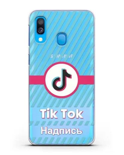 Чехол с надписью TikTok (ТикТок) - косые голубые линии силиконовый для Samsung Galaxy A40 [SM-A405F]
