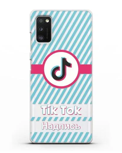 Чехол с надписью TikTok (ТикТок) - косые голубые линии силиконовый для Samsung Galaxy A41 [SM-A415F]