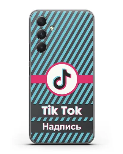 Чехол с надписью TikTok (ТикТок) - косые голубые линии силиконовый для Samsung Galaxy A54 [SM-A536]