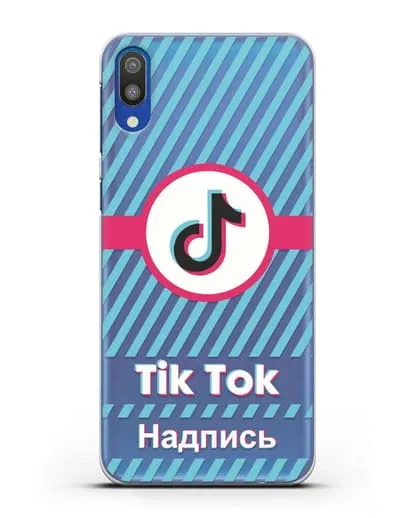 Чехол с надписью TikTok (ТикТок) - косые голубые линии силиконовый для Samsung Galaxy M10 [SM-M105F]