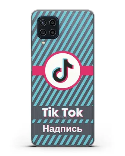 Чехол с надписью TikTok (ТикТок) - косые голубые линии силиконовый для Samsung Galaxy M22 [M225F]