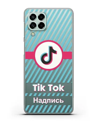 Чехол с надписью TikTok (ТикТок) - косые голубые линии силиконовый для Samsung Galaxy M53 [SM-M536]