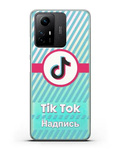 Чехол с надписью TikTok (ТикТок) - косые голубые линии силиконовый для Xiaomi Redmi Note 12S