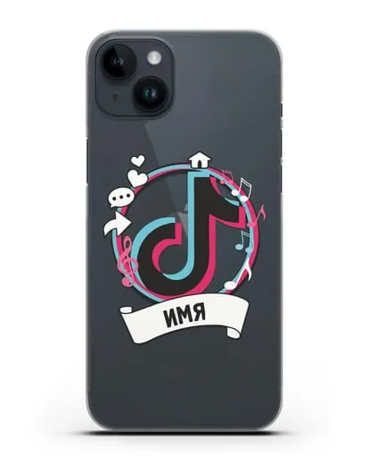 Именной чехол с логином TikTok (ТикТок) силиконовый для iPhone 14 Plus