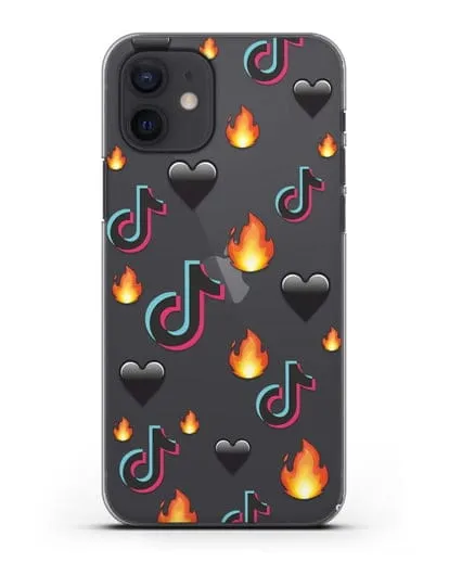 Чехол с паттерном TikTok (ТикТок) силиконовый для iPhone 12