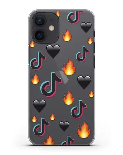 Чехол с паттерном TikTok (ТикТок) силиконовый для iPhone 12 mini