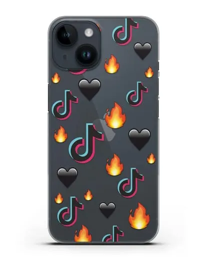 Чехол с паттерном TikTok (ТикТок) силиконовый для iPhone 14