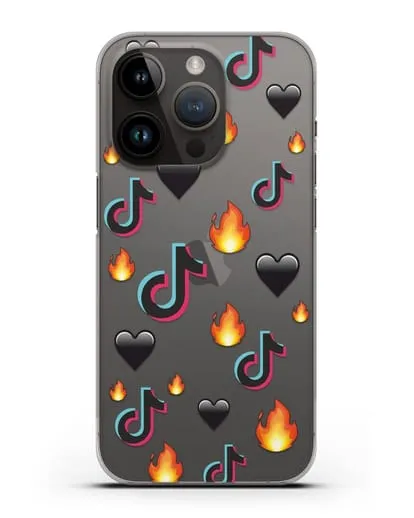 Чехол с паттерном TikTok (ТикТок) силиконовый для iPhone 14 Pro