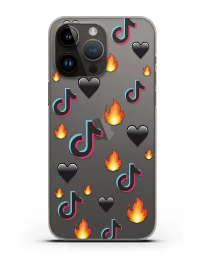 Чехол с паттерном TikTok (ТикТок) силиконовый для iPhone 14 Pro Max