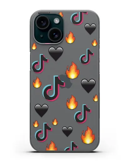 Чехол с паттерном TikTok (ТикТок) силиконовый для iPhone 15