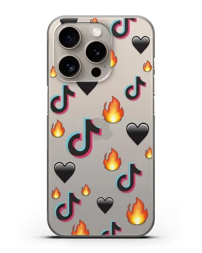 Чехол с паттерном TikTok (ТикТок) силиконовый для iPhone 15 Pro