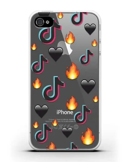 Чехол с паттерном TikTok (ТикТок) силиконовый для iPhone 4/4s