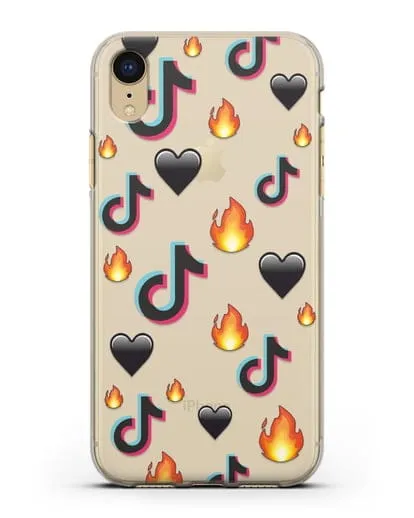 Чехол с паттерном TikTok (ТикТок) силиконовый для iPhone XR