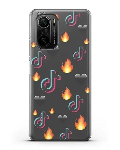 Чехол с паттерном TikTok (ТикТок) силиконовый для Xiaomi Poco F3