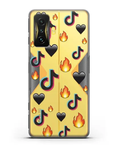 Чехол с паттерном TikTok (ТикТок) силиконовый для Xiaomi Poco F4 GT