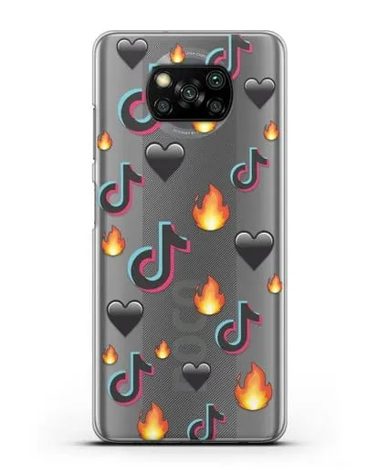 Чехол с паттерном TikTok (ТикТок) силиконовый для Xiaomi Poco X3 Pro
