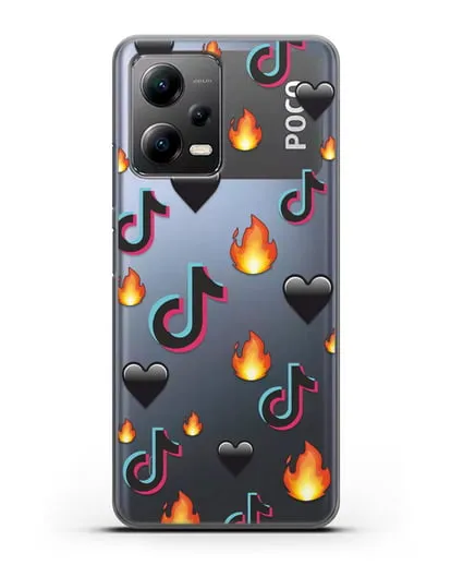 Чехол с паттерном TikTok (ТикТок) силиконовый для Xiaomi Poco X5