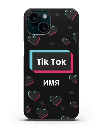 Чехол TikTok (ТикТок) - Тик-ток сердечки силиконовый для iPhone 15
