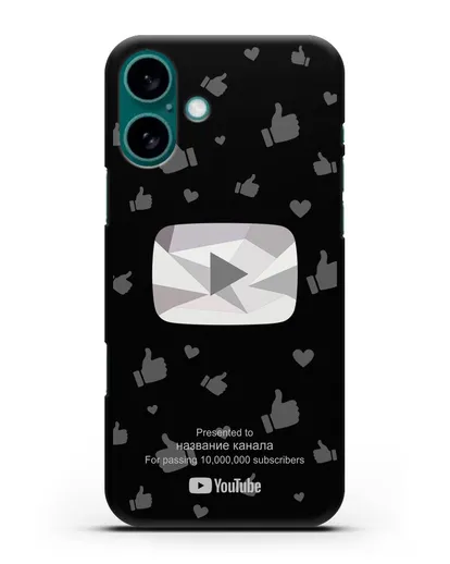Чехол с надписью канала Youtube (Ютуб) Бриллиантовая кнопка силиконовый для iPhone 16 Plus