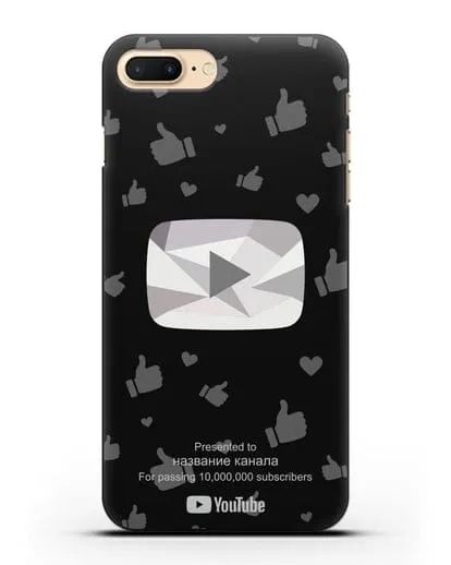 Чехол с надписью канала Youtube (Ютуб) Бриллиантовая кнопка силиконовый для iPhone 8 Plus