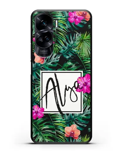 Именной чехол Тропический лес силиконовый для Honor 90 Lite