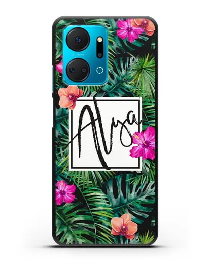 Именной чехол Тропический лес силиконовый для Honor X7a Plus