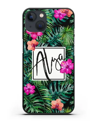 Именной чехол Тропический лес силиконовый для iPhone 13 Mini