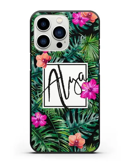 Именной чехол Тропический лес силиконовый для iPhone 13 Pro