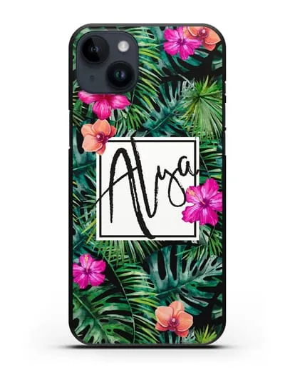 Именной чехол Тропический лес силиконовый для iPhone 14 Plus