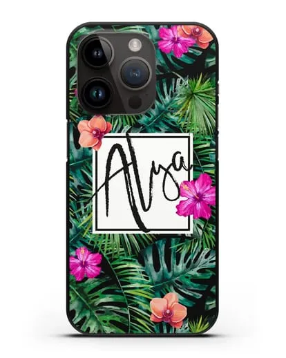 Именной чехол Тропический лес силиконовый для iPhone 14 Pro