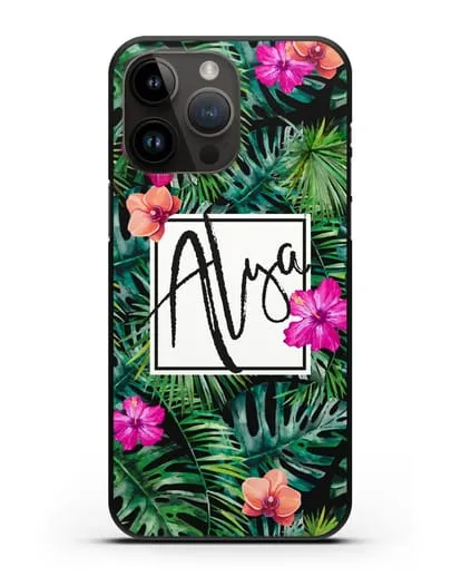 Именной чехол Тропический лес силиконовый для iPhone 14 Pro Max