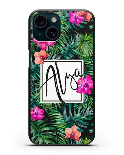 Именной чехол Тропический лес силиконовый для iPhone 15