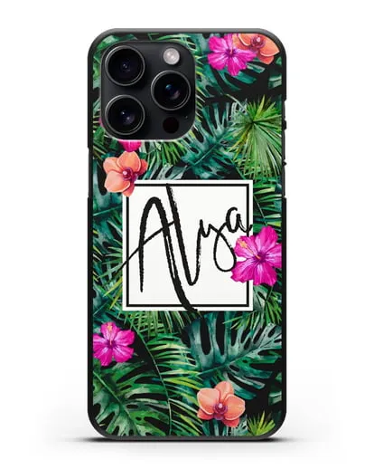 Именной чехол Тропический лес силиконовый для iPhone 15 Pro Max