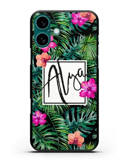 Именной чехол Тропический лес силиконовый для iPhone 16 Plus