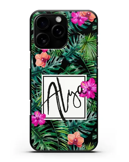 Именной чехол Тропический лес силиконовый для iPhone 16 Pro Max