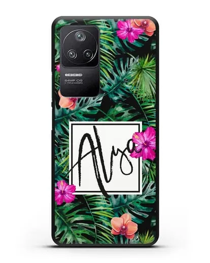 Именной чехол Тропический лес силиконовый для Xiaomi Poco F4