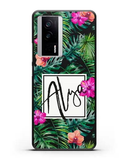 Именной чехол Тропический лес силиконовый для Xiaomi Poco F5 Pro