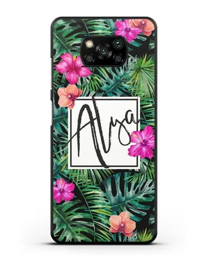 Именной чехол Тропический лес силиконовый для Xiaomi Poco X3