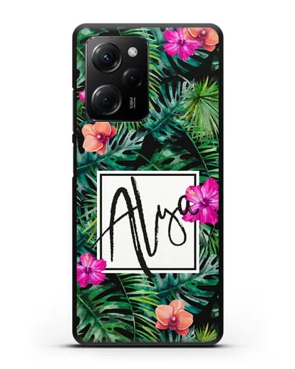 Именной чехол Тропический лес силиконовый для Xiaomi Poco X5 Pro