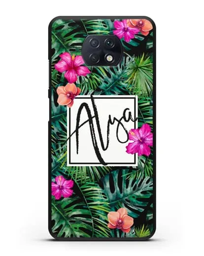 Именной чехол Тропический лес силиконовый для Xiaomi Redmi Note 9T