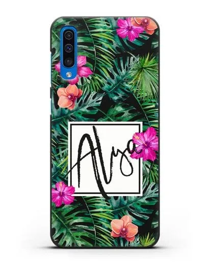 Именной чехол Тропический лес силиконовый для Samsung Galaxy A50