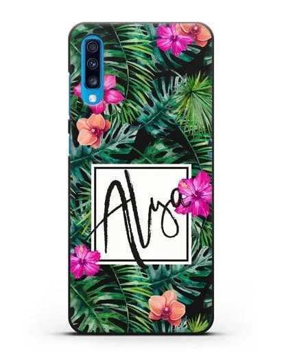 Именной чехол Тропический лес силиконовый для Samsung Galaxy A70 [SM-A705F]
