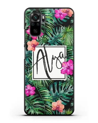 Именной чехол Тропический лес силиконовый для Xiaomi Redmi Note 10