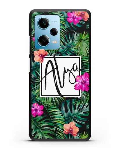 Именной чехол Тропический лес силиконовый для Xiaomi Redmi Note 12 5G